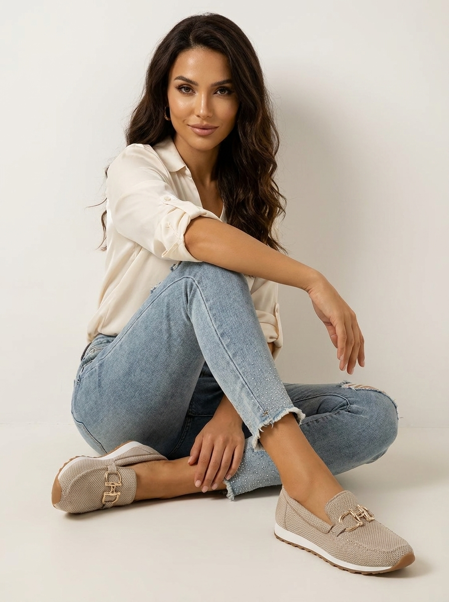 Mocasines Gianna para mujer – Mocasines slip-on de malla transpirable con detalle metálico