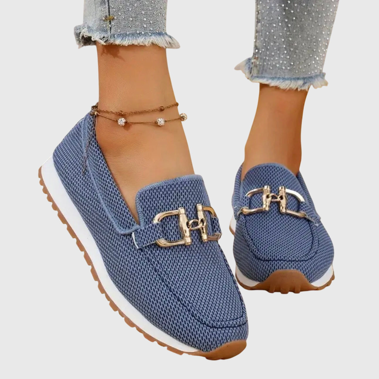 Gianna Mocassins Femme – Mocassins Slip-On en Mesh Respirant avec Détail Métallique