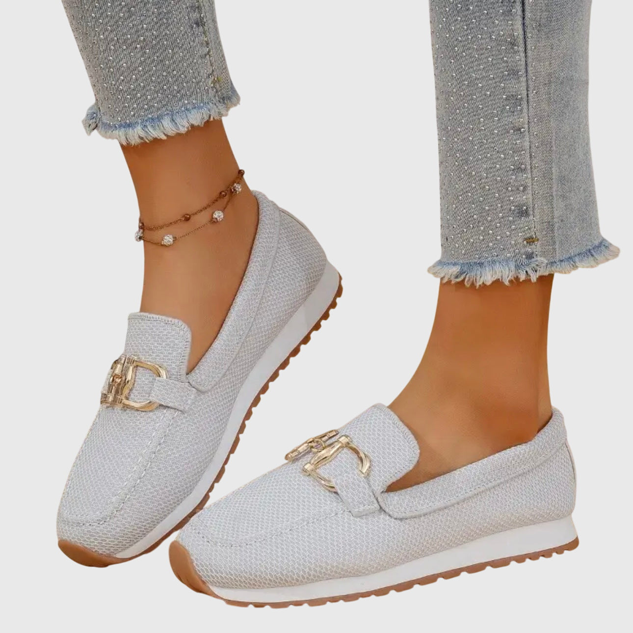 Gianna Mocassins Femme – Mocassins Slip-On en Mesh Respirant avec Détail Métallique