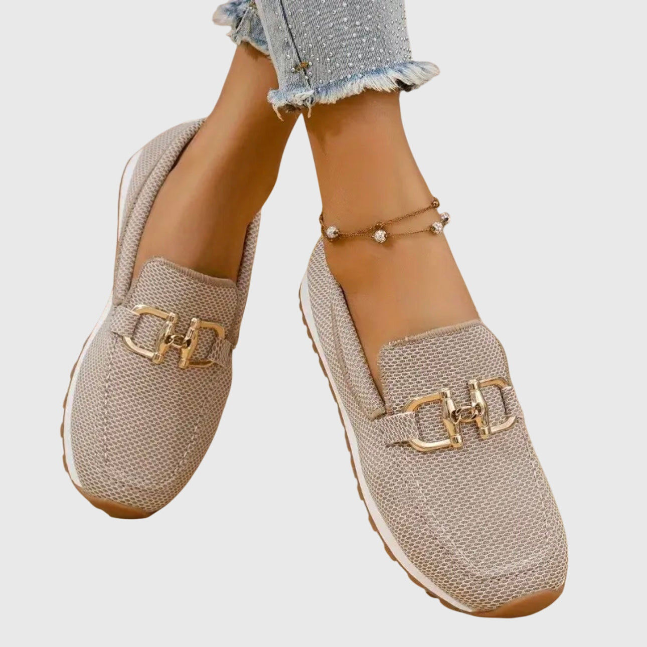 Gianna Mocassins Femme – Mocassins Slip-On en Mesh Respirant avec Détail Métallique