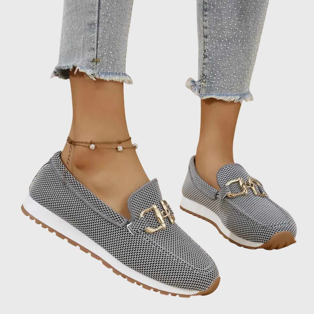 Gianna Mocassins Femme – Mocassins Slip-On en Mesh Respirant avec Détail Métallique