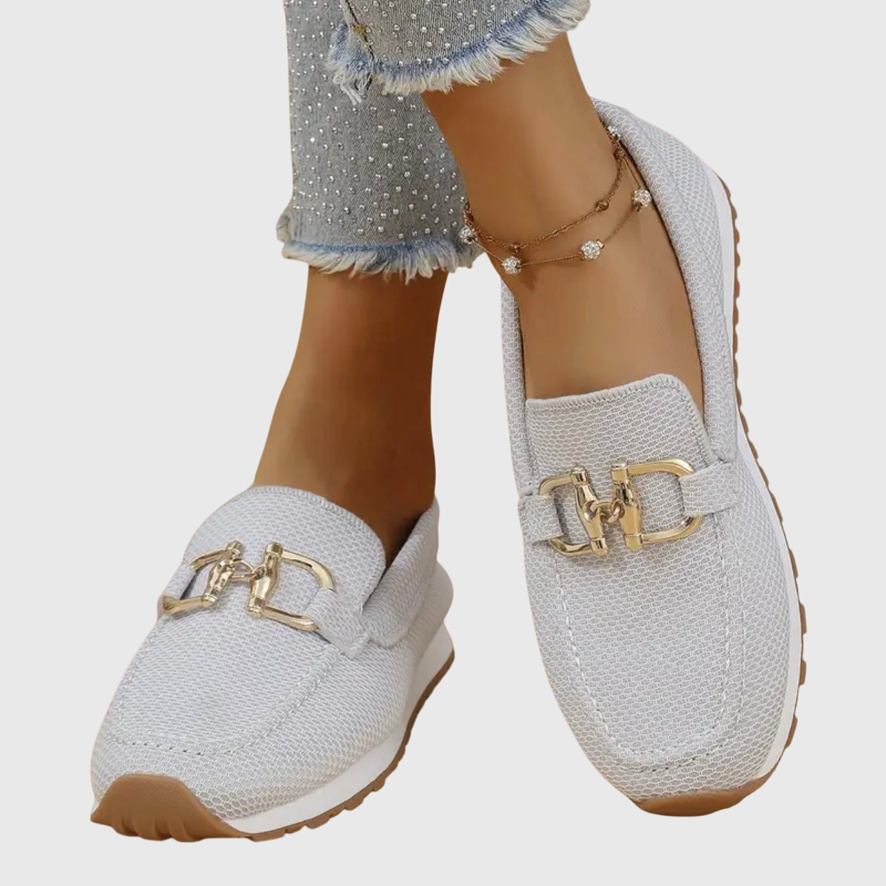 Gianna Mocassins Femme – Mocassins Slip-On en Mesh Respirant avec Détail Métallique