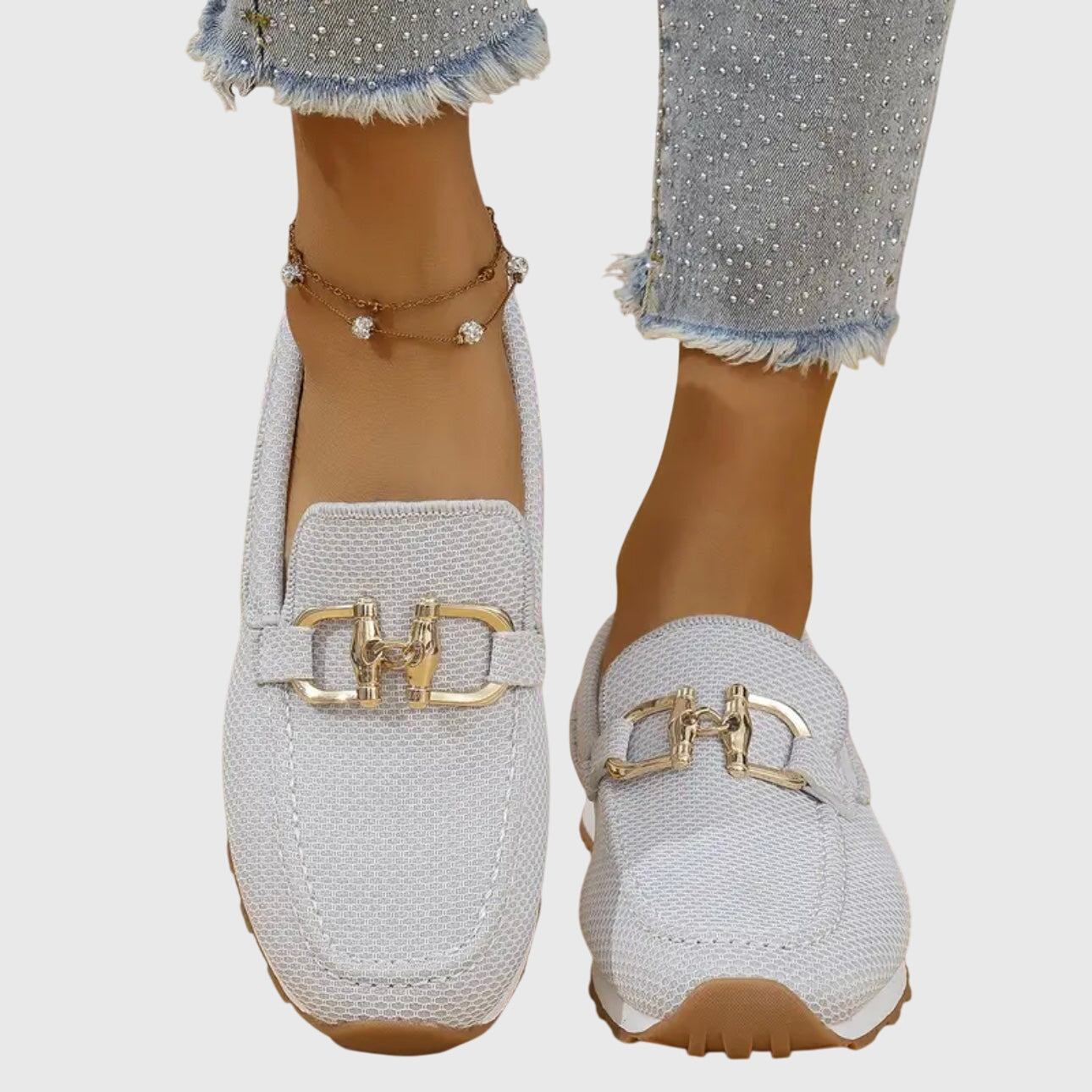 Gianna Mocassins Femme – Mocassins Slip-On en Mesh Respirant avec Détail Métallique