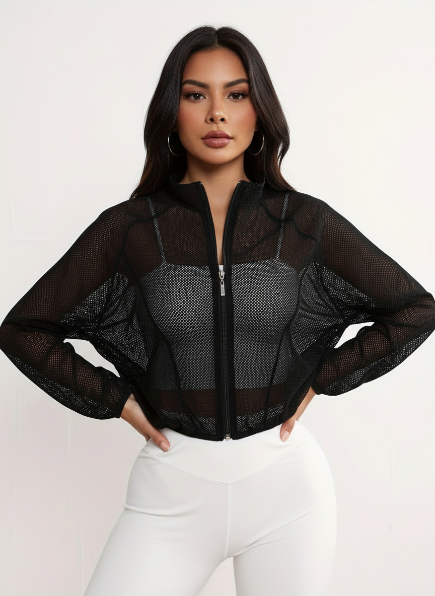 Ariana Veste Femme – Veste Courte en Mesh Respirant avec Fermeture Zippée