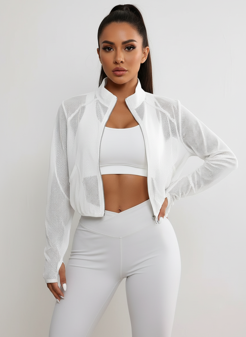 Ariana Veste Femme – Veste Courte en Mesh Respirant avec Fermeture Zippée