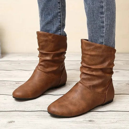 Yvette Bottes Femme – Bottes Mi-Hautes en Cuir avec Semelle Antidérapante & Style Intemporel