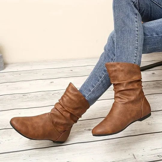 Yvette Bottes Femme – Bottes Mi-Hautes en Cuir avec Semelle Antidérapante & Style Intemporel