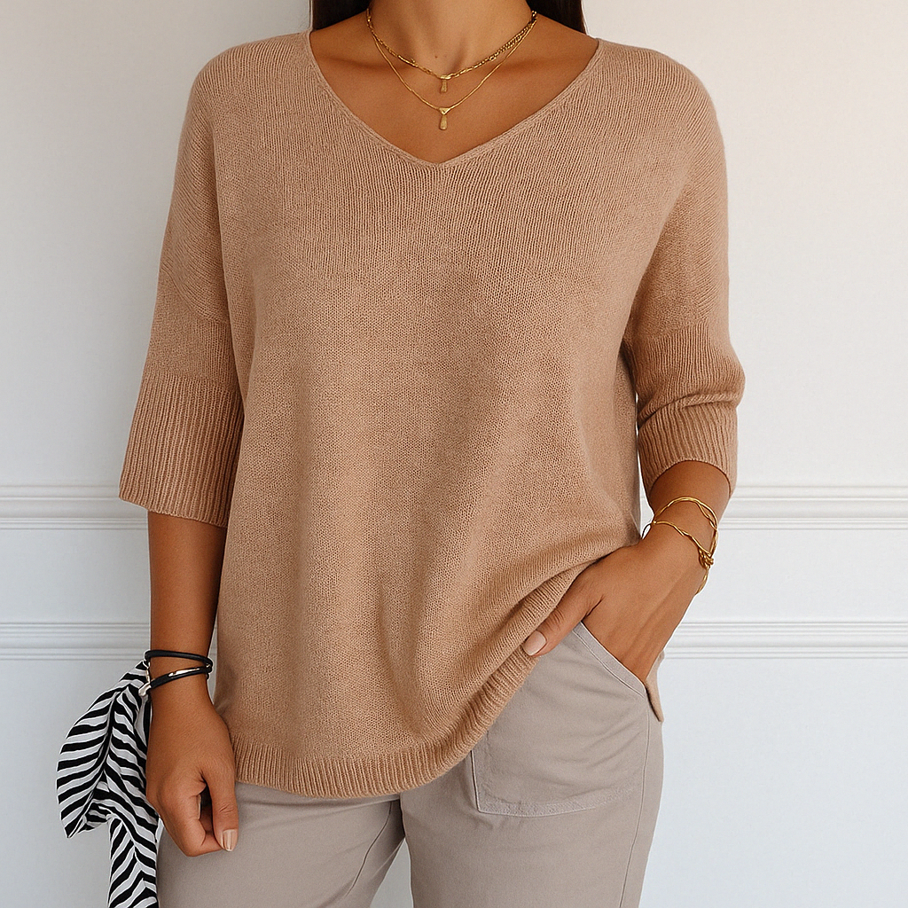Ingrid Pull Col V Femme – Maille Fine Douce avec Coupe Fluide et Élégante