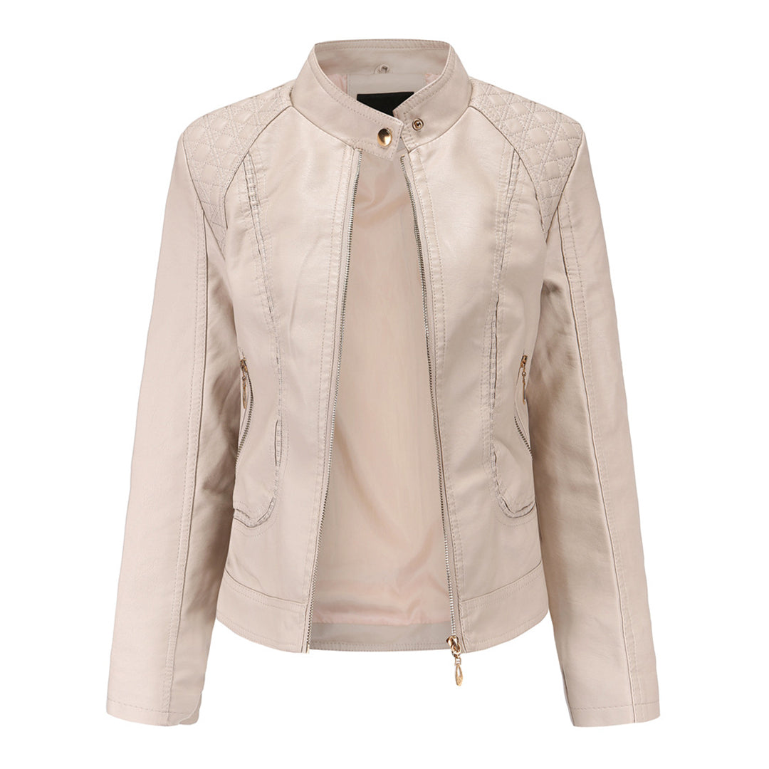 Freyja Veste Femme en Similicuir – Col Montant Élégant avec Fermetures Éclair Modernes
