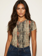 Aurélie T-shirt Femme – Imprimé Artistique Vintage et Coupe Décontractée