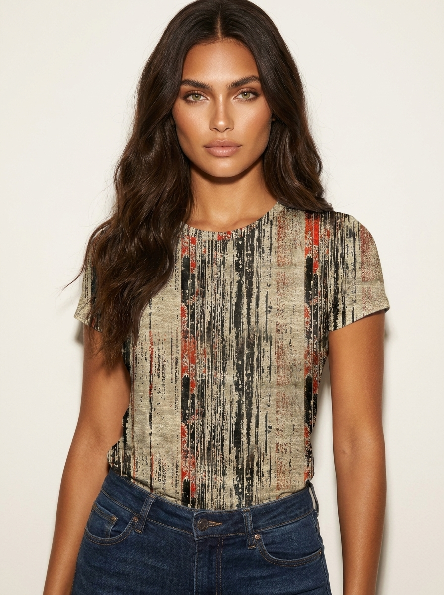Aurélie T-shirt Femme – Imprimé Artistique Vintage et Coupe Décontractée