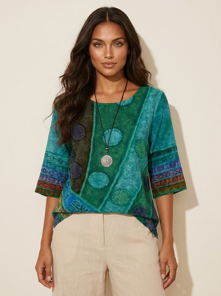 Celeste Blouse Femme – Imprimé Bohème Artistique et Coupe Fluide Élégante