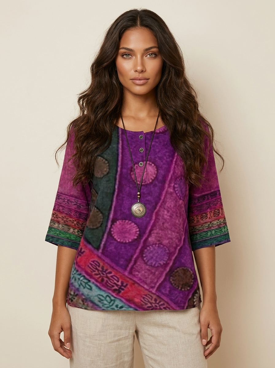 Celeste Blouse Femme – Imprimé Bohème Artistique et Coupe Fluide Élégante