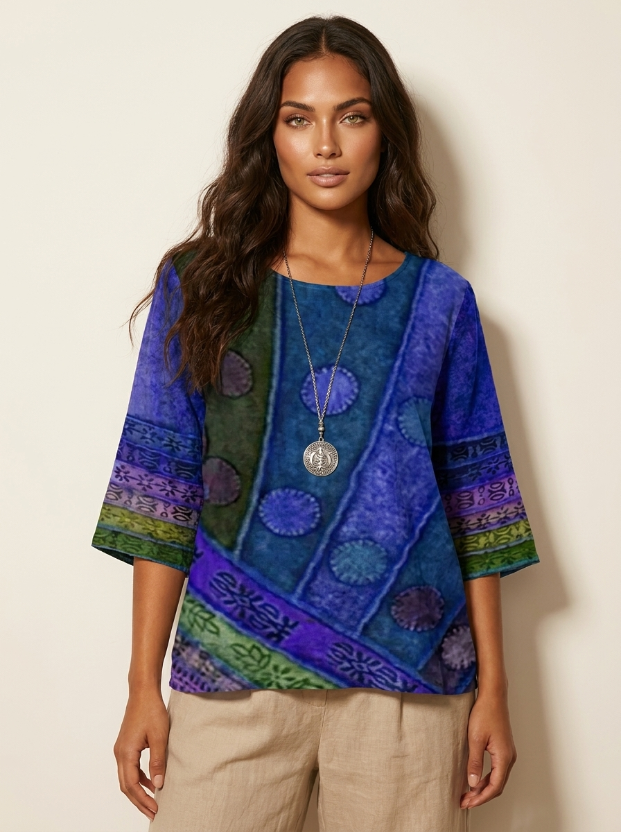 Celeste Blouse Femme – Imprimé Bohème Artistique et Coupe Fluide Élégante