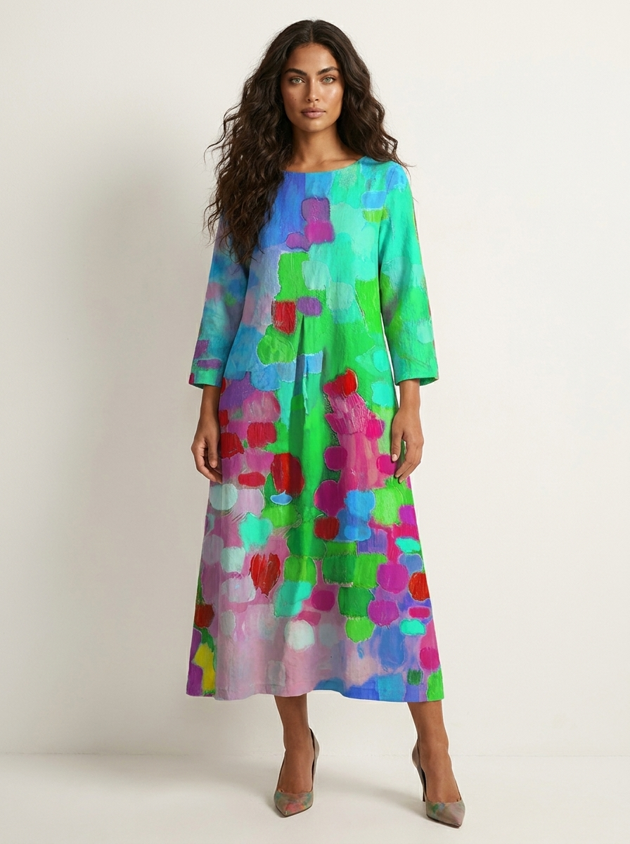Vestido maxi Rosalia para mujer – Estampado artístico colorido y corte fluido bohemio