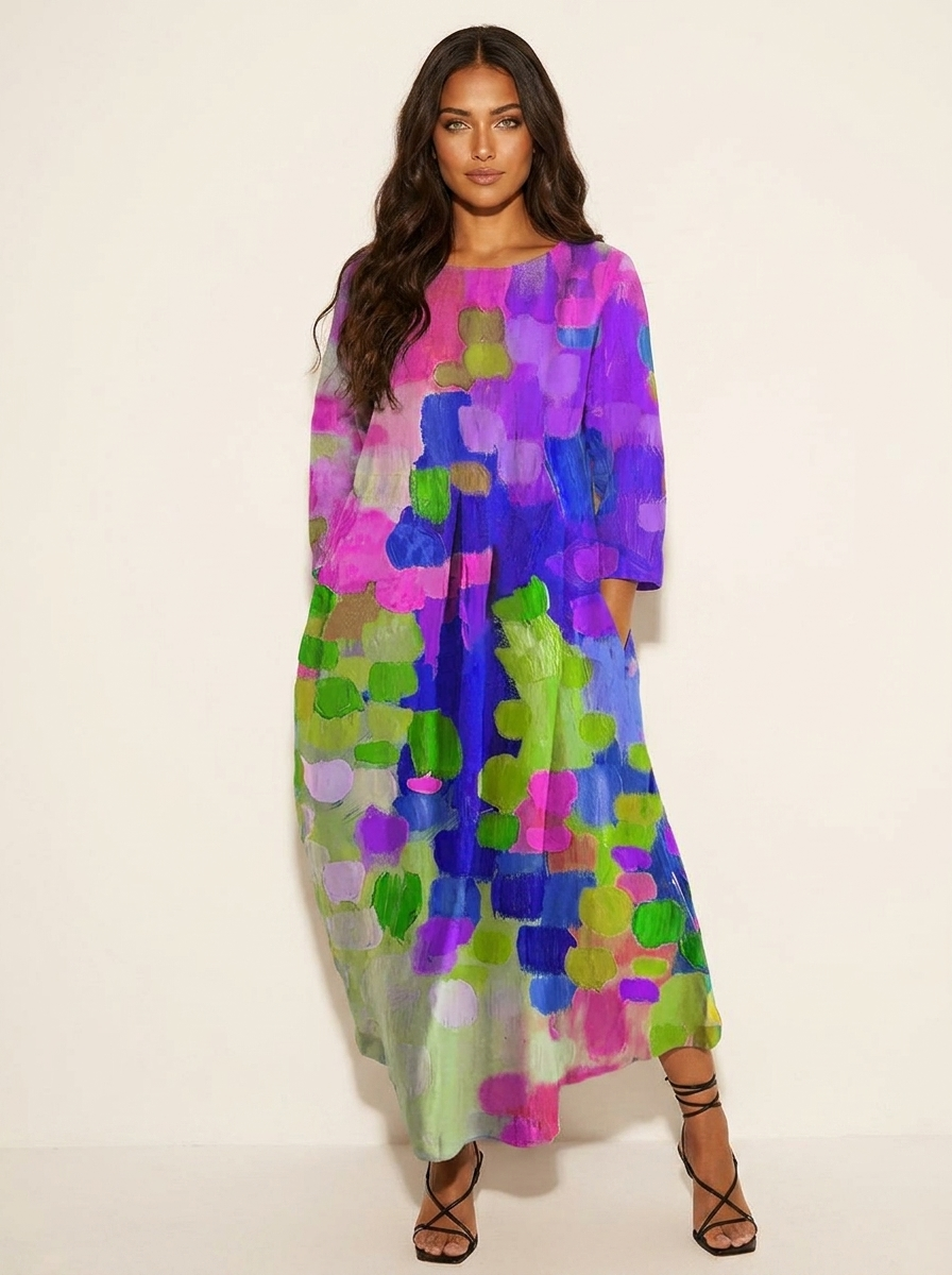 Rosalia Robe Maxi Femme – Imprimé Artistique Coloré et Coupe Fluide Bohème