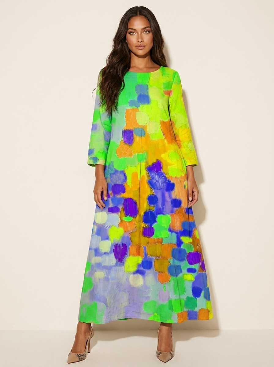Vestido maxi Rosalia para mujer – Estampado artístico colorido y corte fluido bohemio