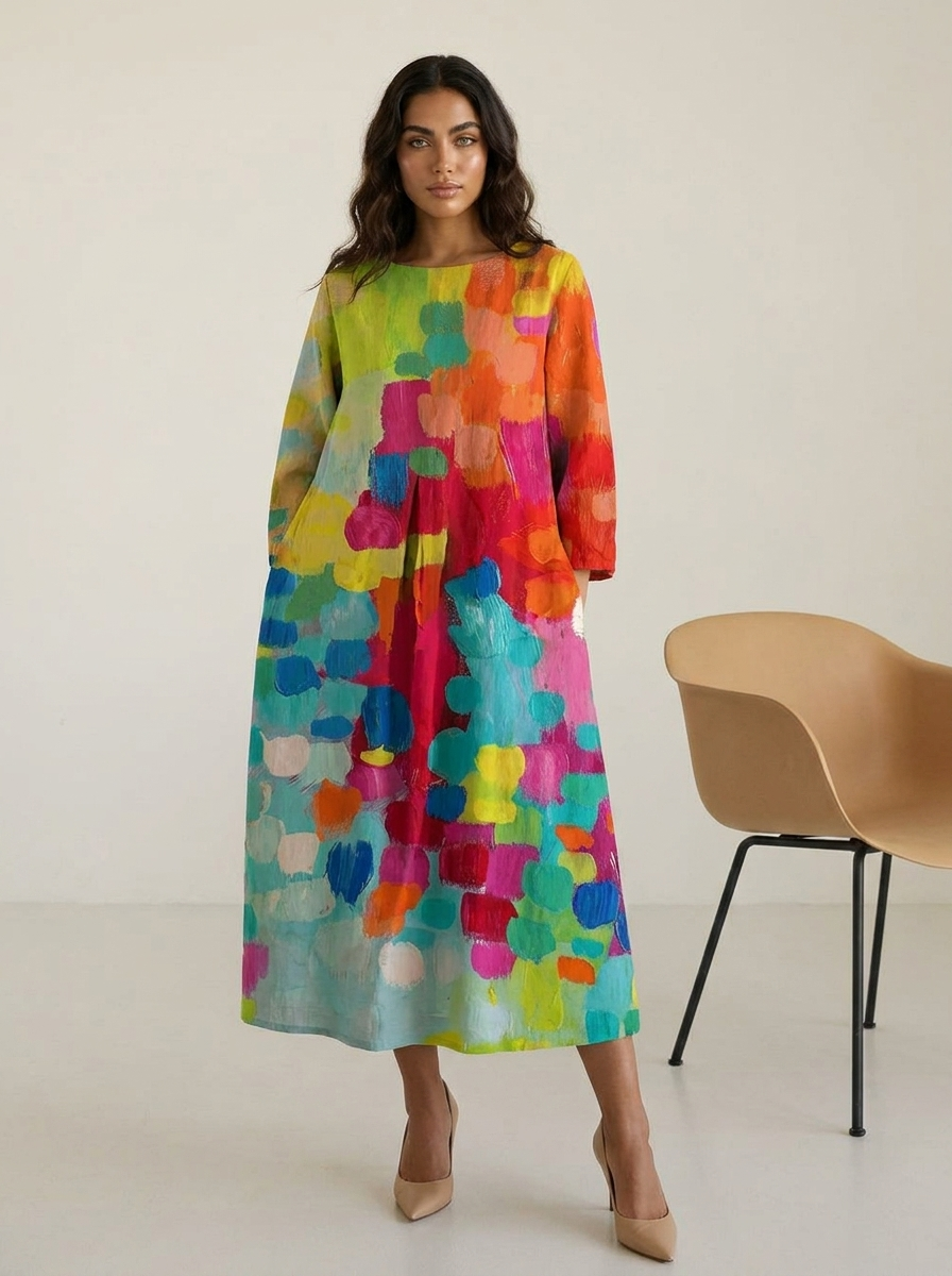 Vestido maxi Rosalia para mujer – Estampado artístico colorido y corte fluido bohemio