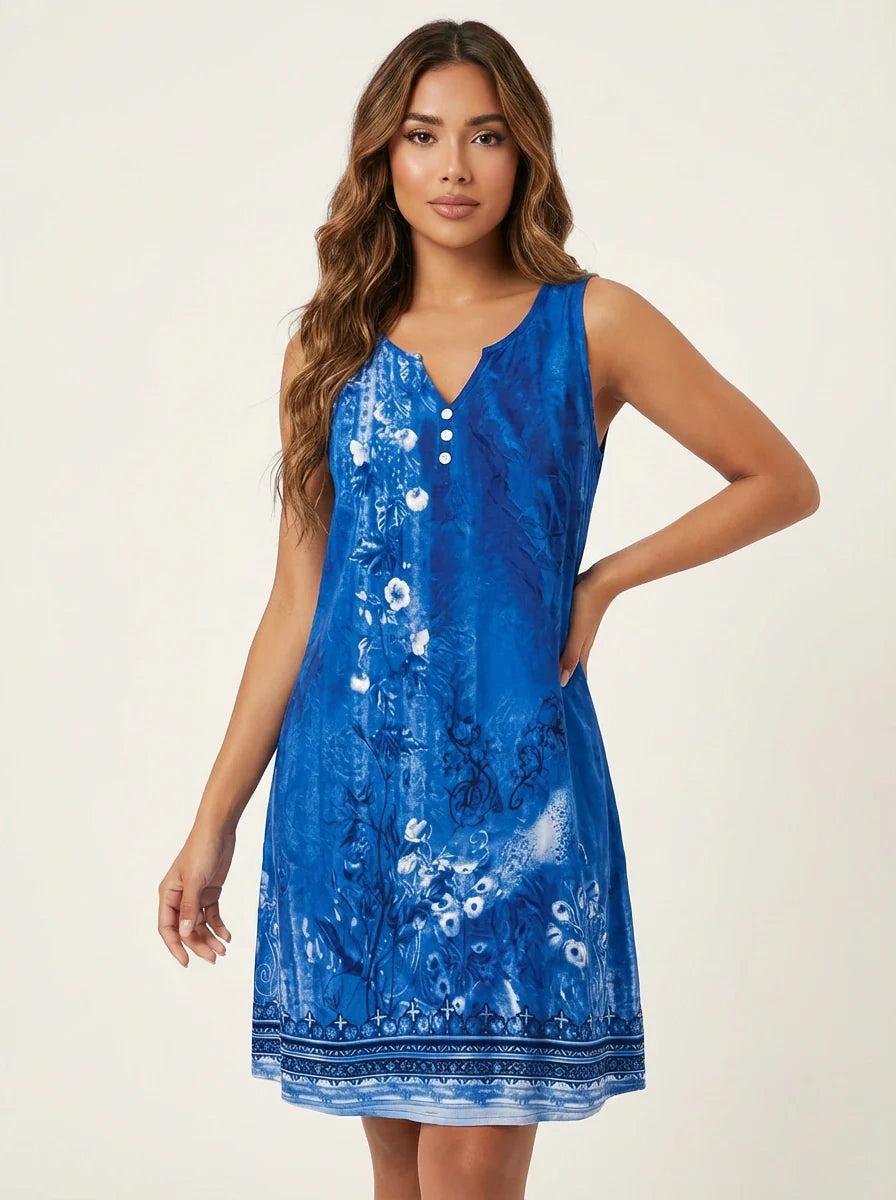 Vestido de verano Élodie para mujer – Estampado artístico colorido y corte fluido sin mangas