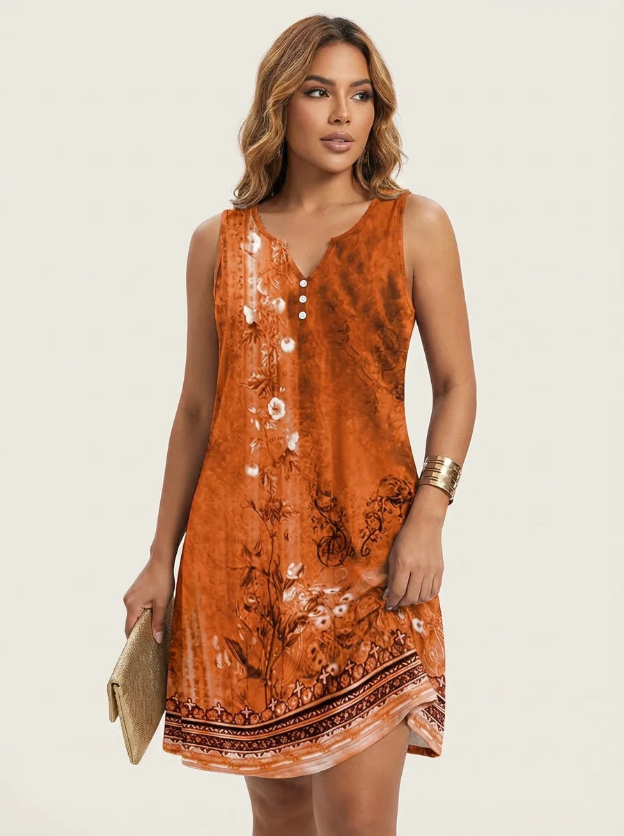 Vestido de verano Élodie para mujer – Estampado artístico colorido y corte fluido sin mangas