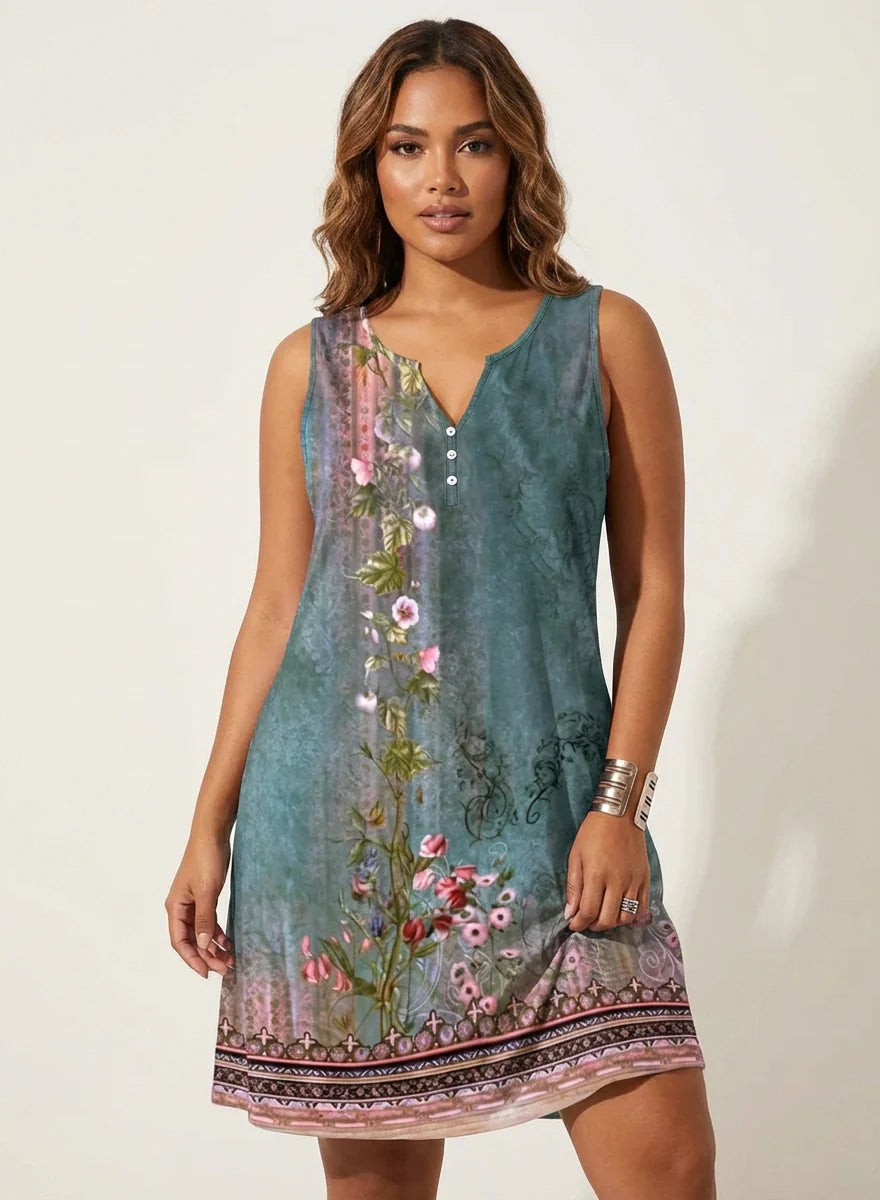 Vestido de verano Élodie para mujer – Estampado artístico colorido y corte fluido sin mangas