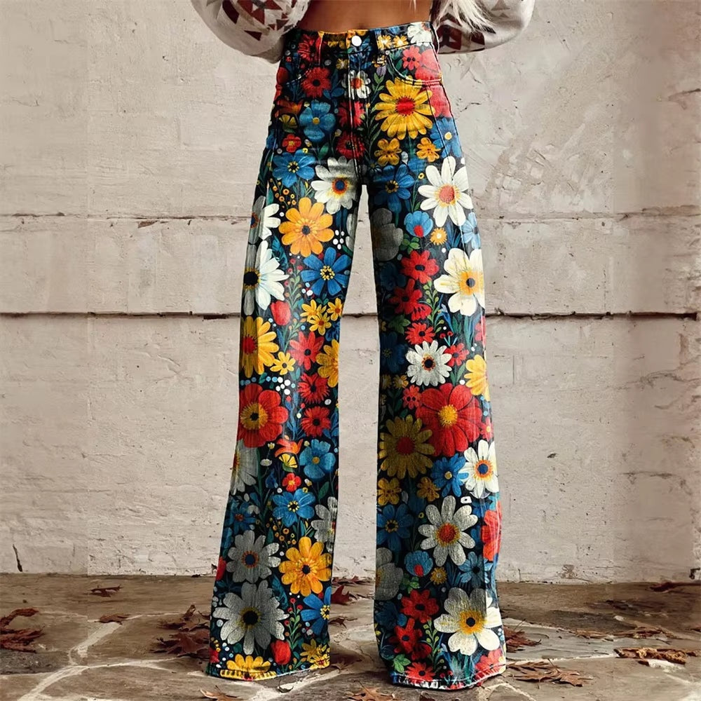 Kathryn Jean Femme – Jean Wide Leg à Imprimé Artistique au Style Tendance