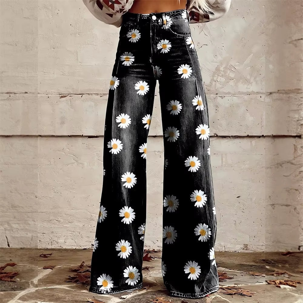 Kathryn Jean Femme – Jean Wide Leg à Imprimé Artistique au Style Tendance
