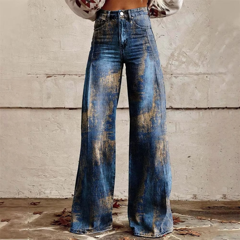 Kathryn Jean Femme – Jean Wide Leg à Imprimé Artistique au Style Tendance