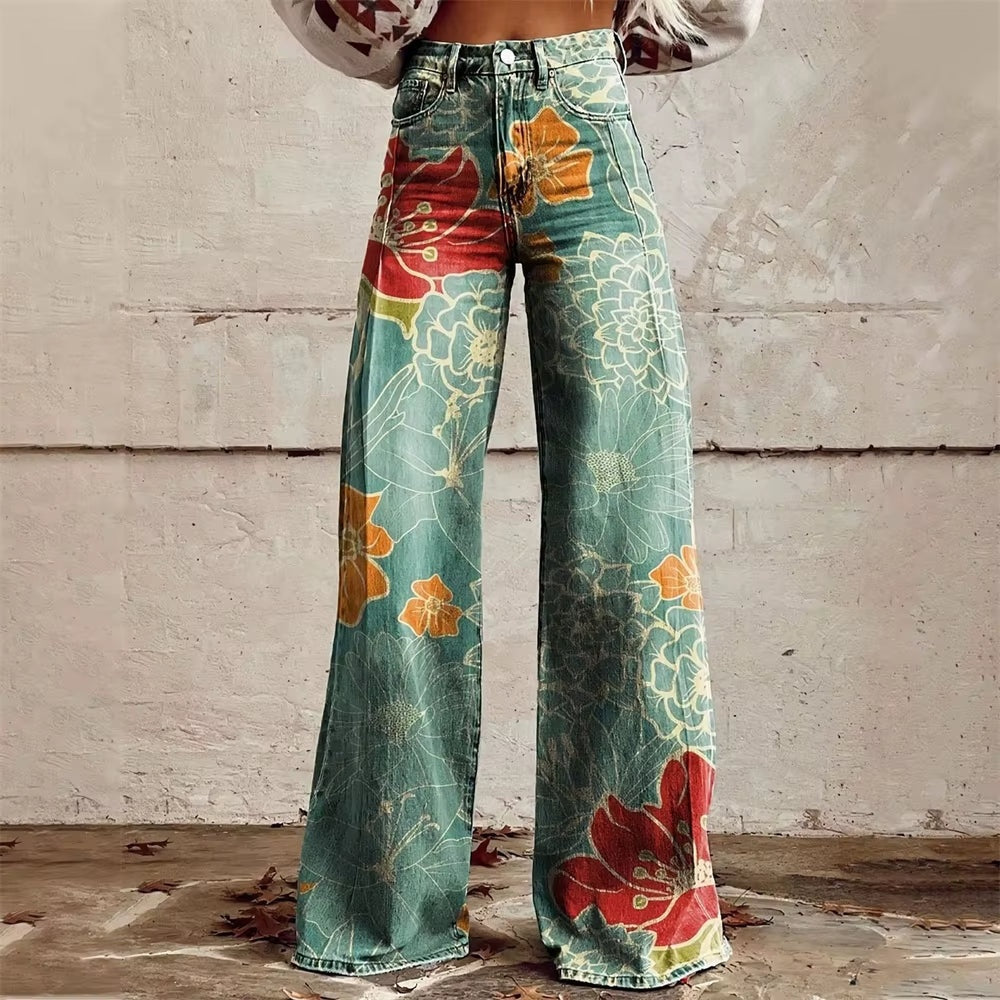 Kathryn Jean Femme – Jean Wide Leg à Imprimé Artistique au Style Tendance