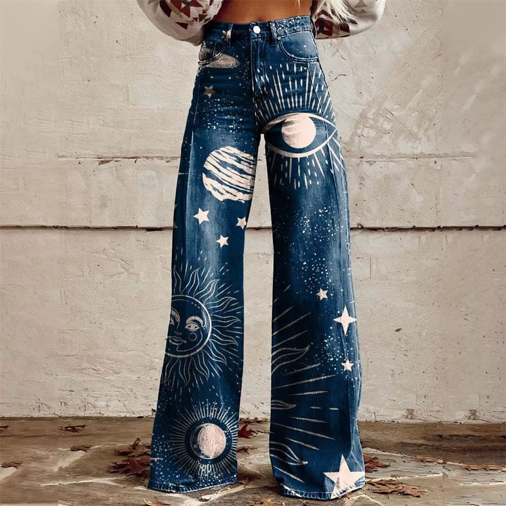 Kathryn Jean Femme – Jean Wide Leg à Imprimé Artistique au Style Tendance