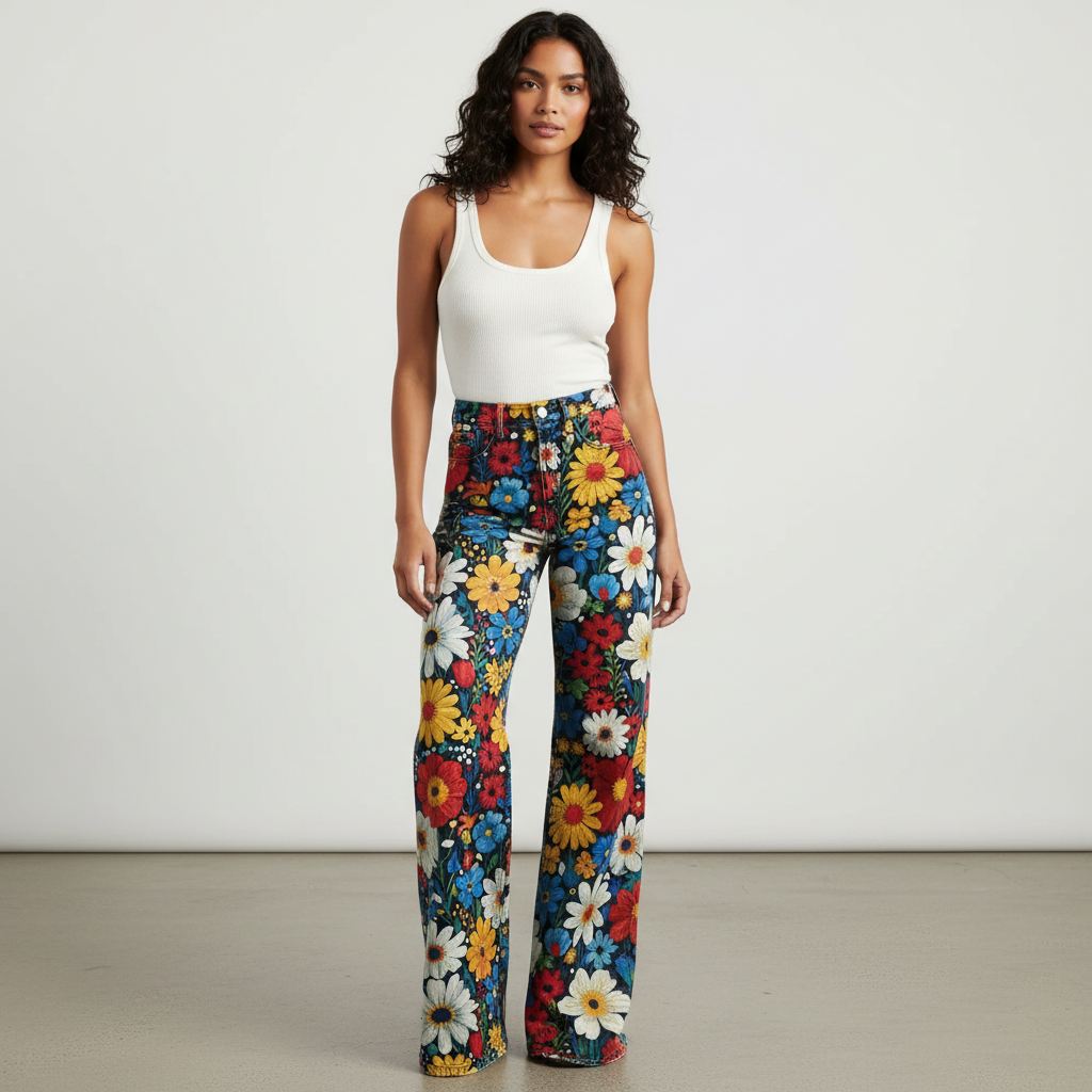 Kathryn Women's Jeans – Wide Leg Jeans with Trendy Artistic Print