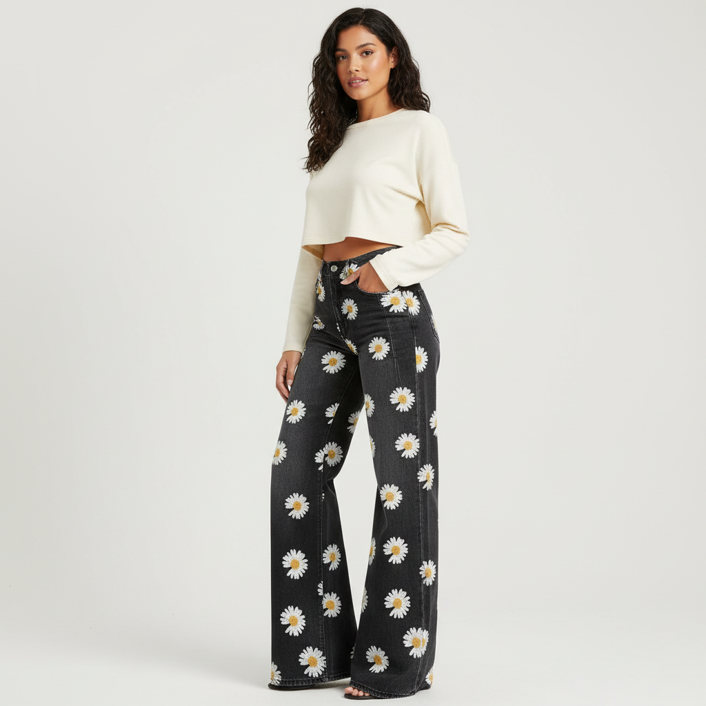 Kathryn Jean Femme – Jean Wide Leg à Imprimé Artistique au Style Tendance