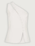 Maïwen Top Femme – Top Asymétrique One-Shoulder Sans Manches avec Boutons Décoratifs