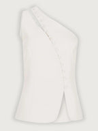 Maïwen Top Femme – Top Asymétrique One-Shoulder Sans Manches avec Boutons Décoratifs
