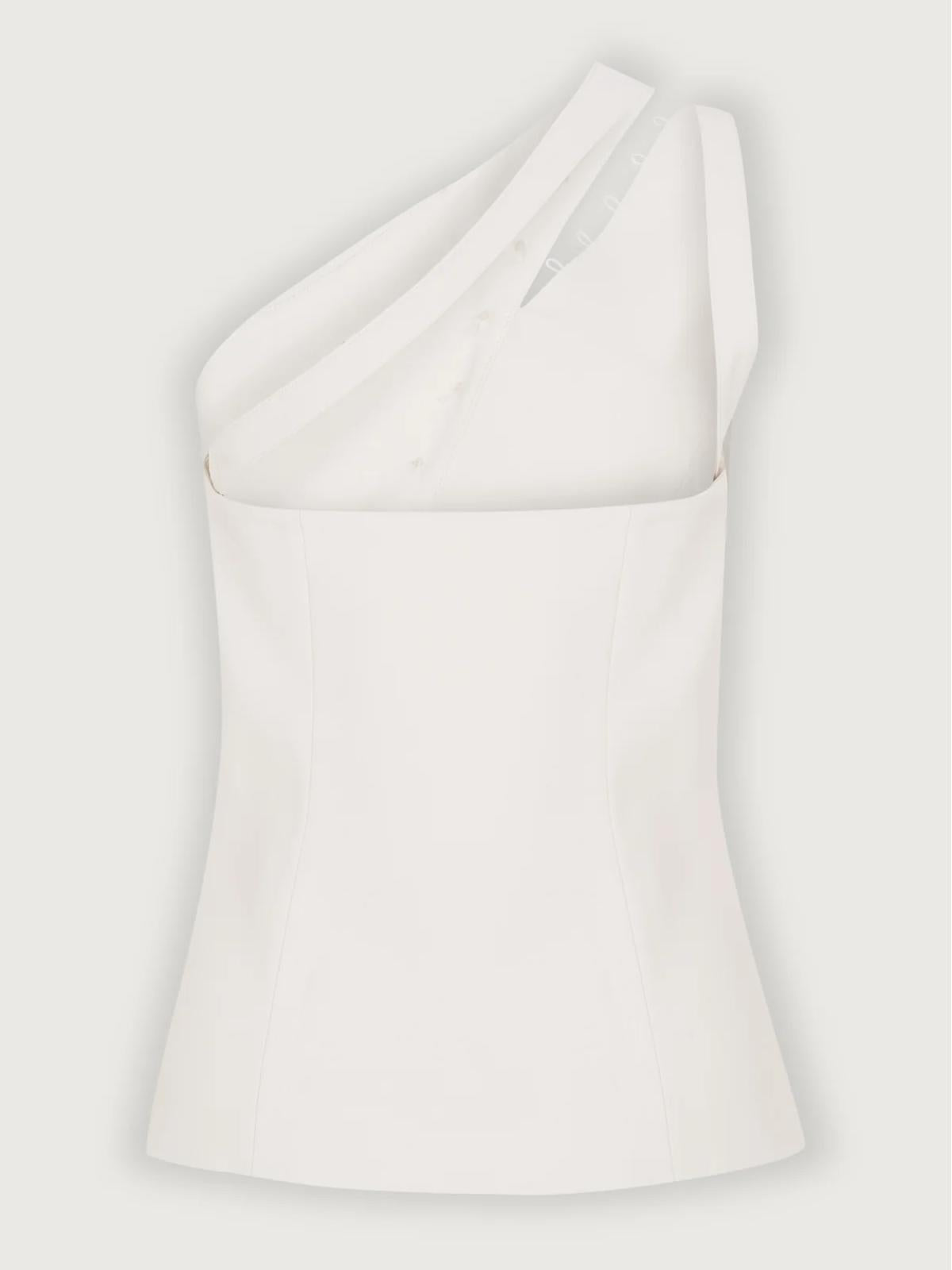 Maïwen Top Femme – Top Asymétrique One-Shoulder Sans Manches avec Boutons Décoratifs
