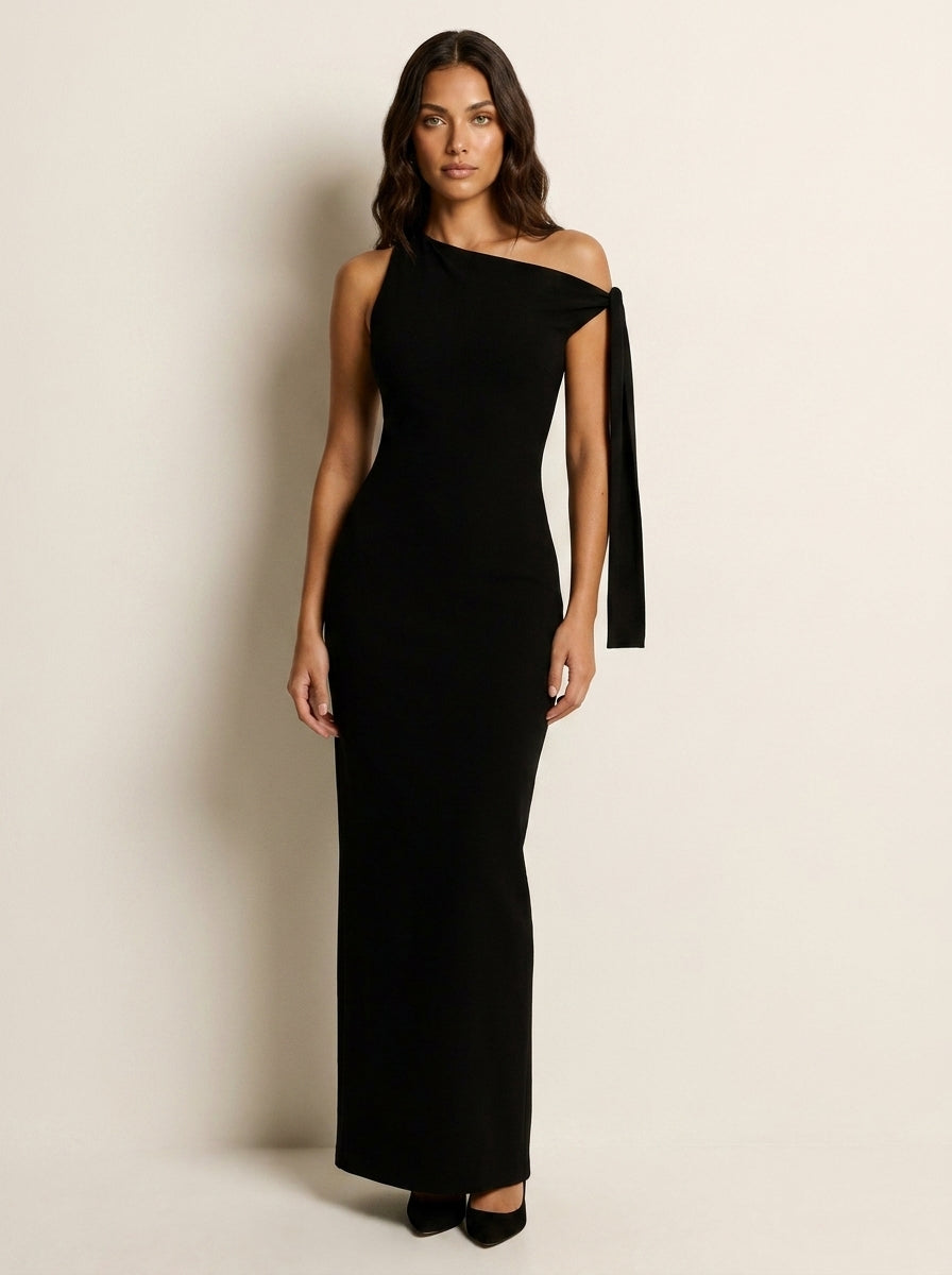 Marian Robe de Soirée Femme – Coupe One-Shoulder avec Nœud Élégant et Longueur Maxi
