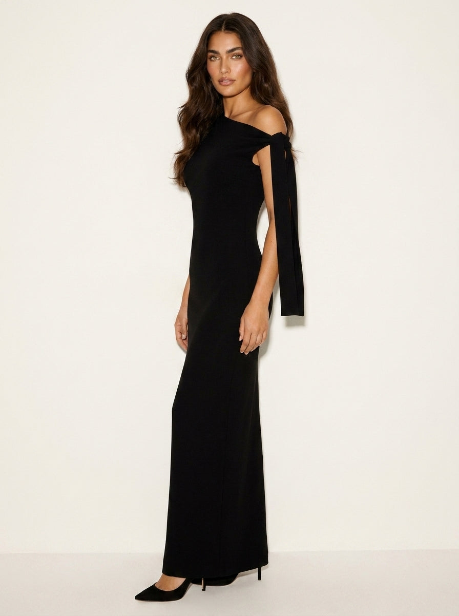 Marian Robe de Soirée Femme – Coupe One-Shoulder avec Nœud Élégant et Longueur Maxi