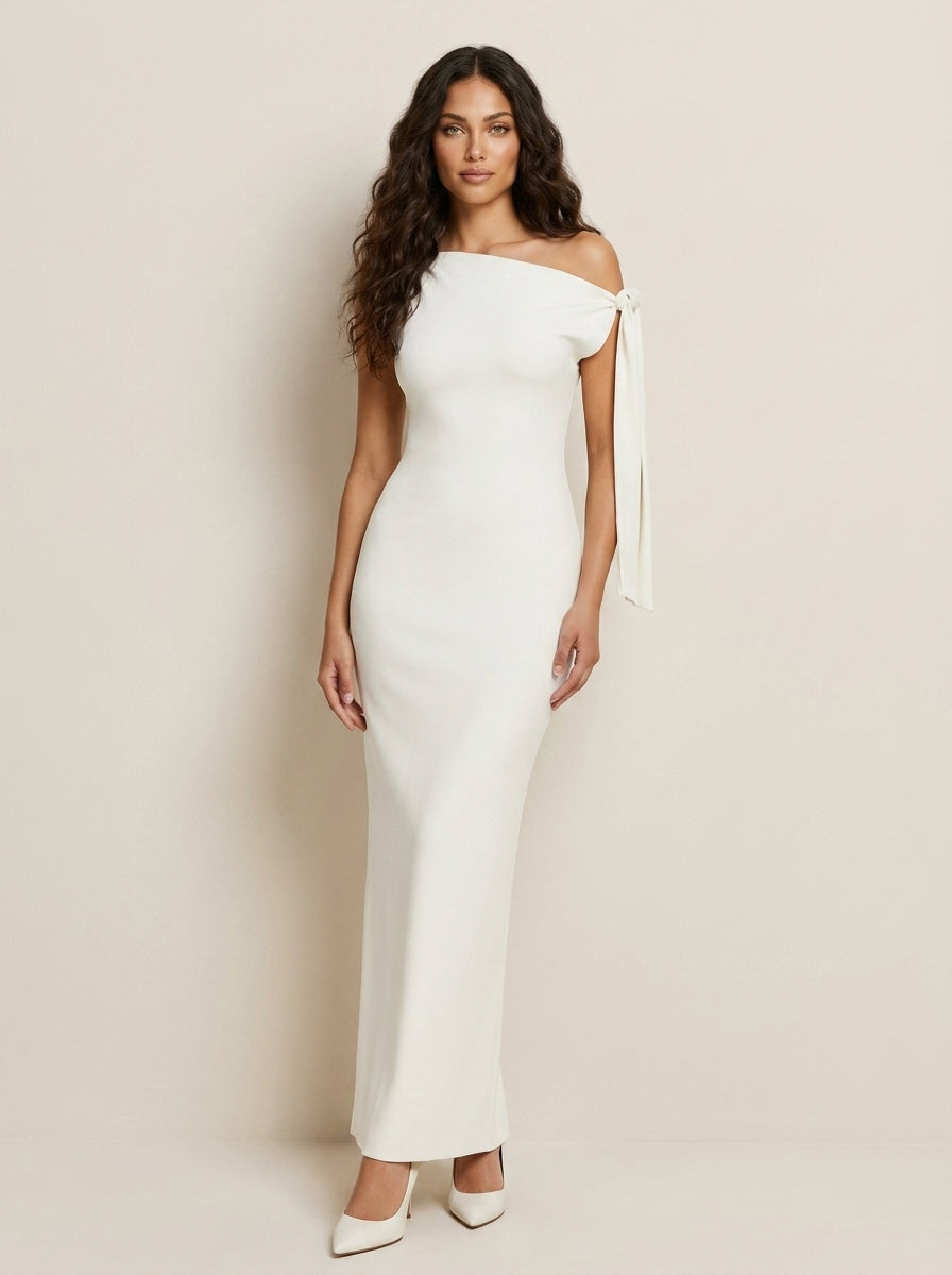 Marian Robe de Soirée Femme – Coupe One-Shoulder avec Nœud Élégant et Longueur Maxi