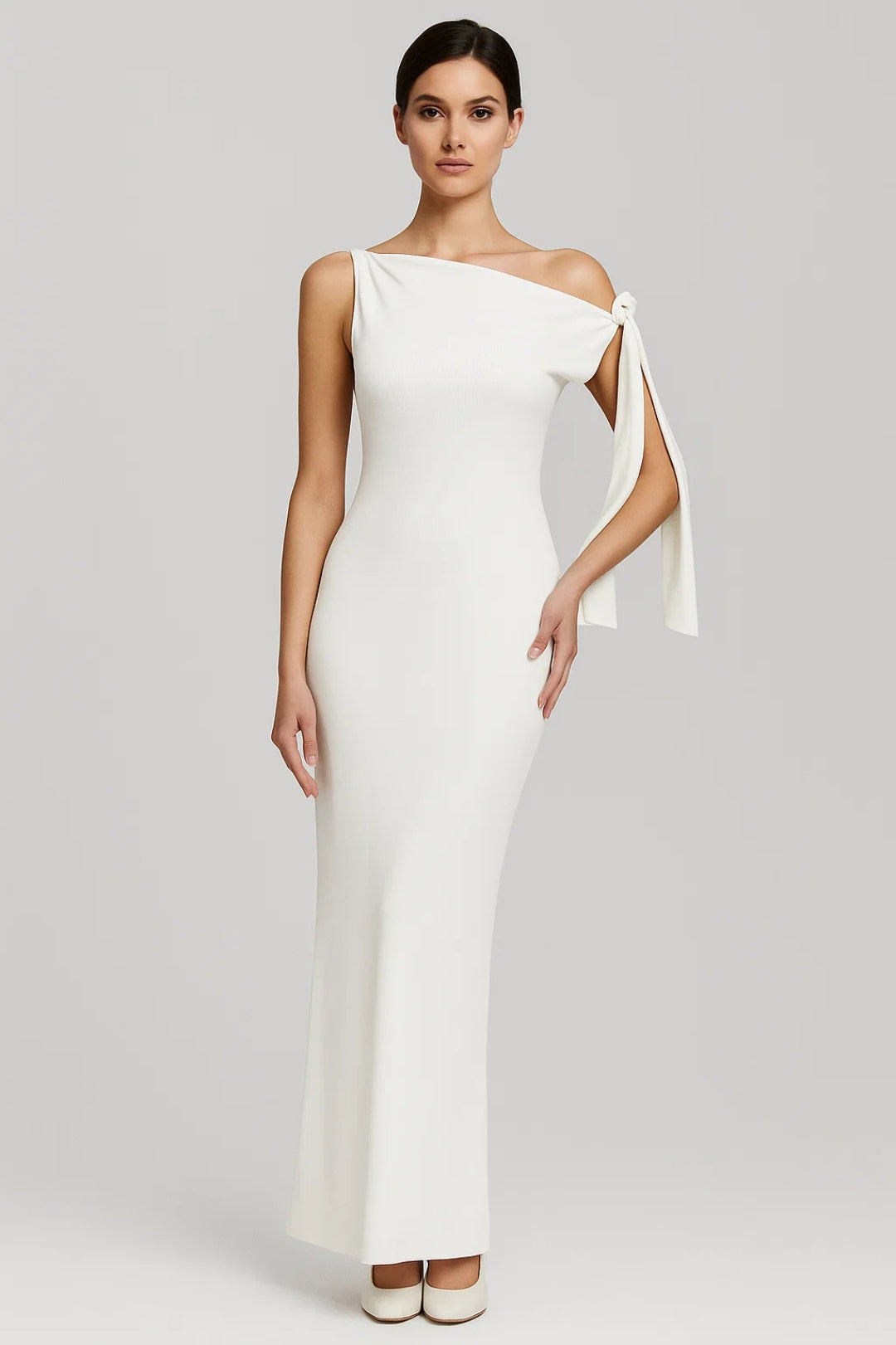 Marian Robe de Soirée Femme – Coupe One-Shoulder avec Nœud Élégant et Longueur Maxi
