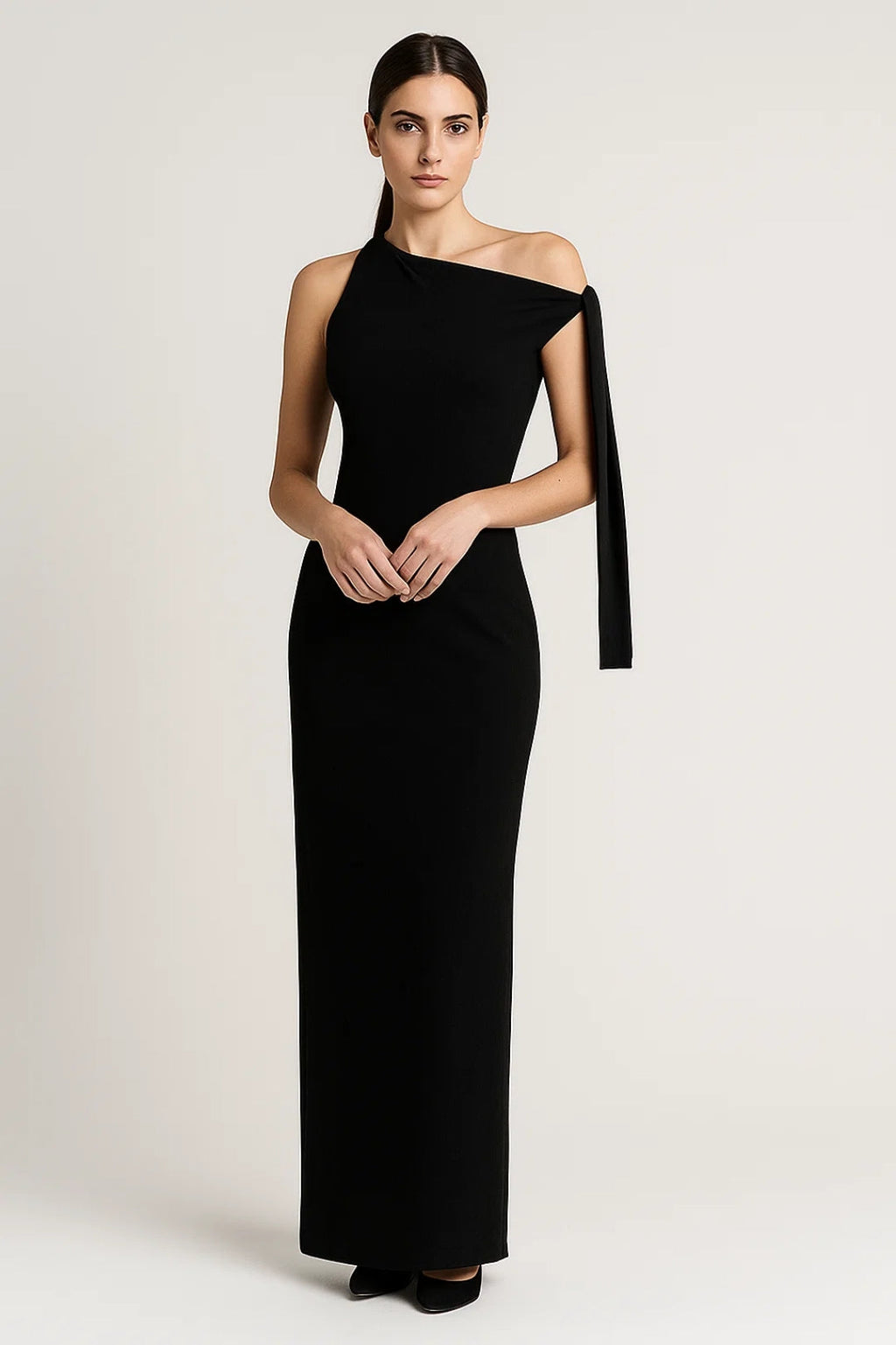 Marian Robe de Soirée Femme – Coupe One-Shoulder avec Nœud Élégant et Longueur Maxi