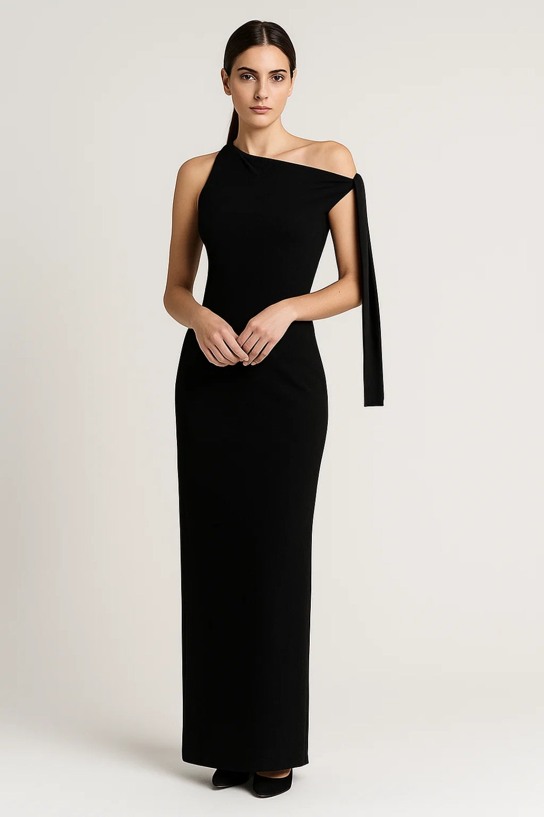 Marian Robe de Soirée Femme – Coupe One-Shoulder avec Nœud Élégant et Longueur Maxi