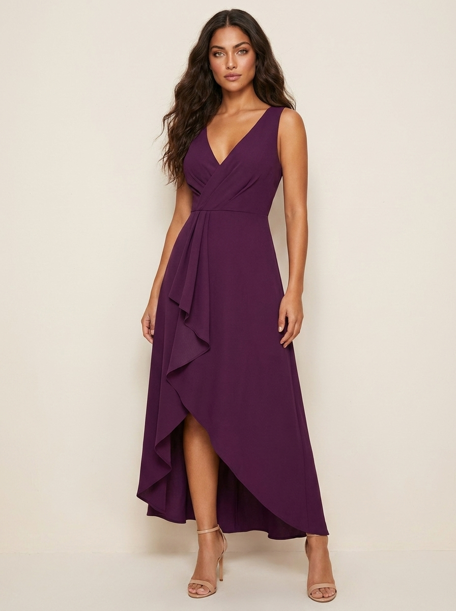 Elena Robe Midi Femme Asymétrique à Volant Cascade et Encolure Croisée