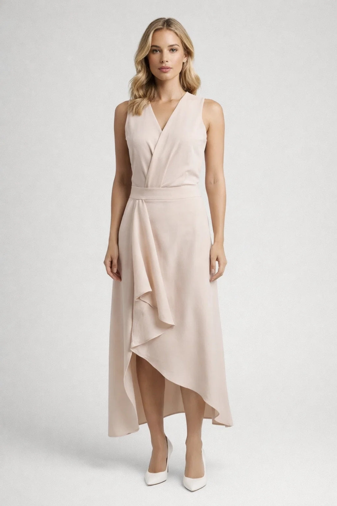 Sienna Robe Midi Femme Asymétrique Sans Manches à Encolure Portefeuille