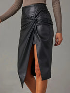 Chiara Women's Asymmetric Midi Skirt – High-Waisted Vegan Leather