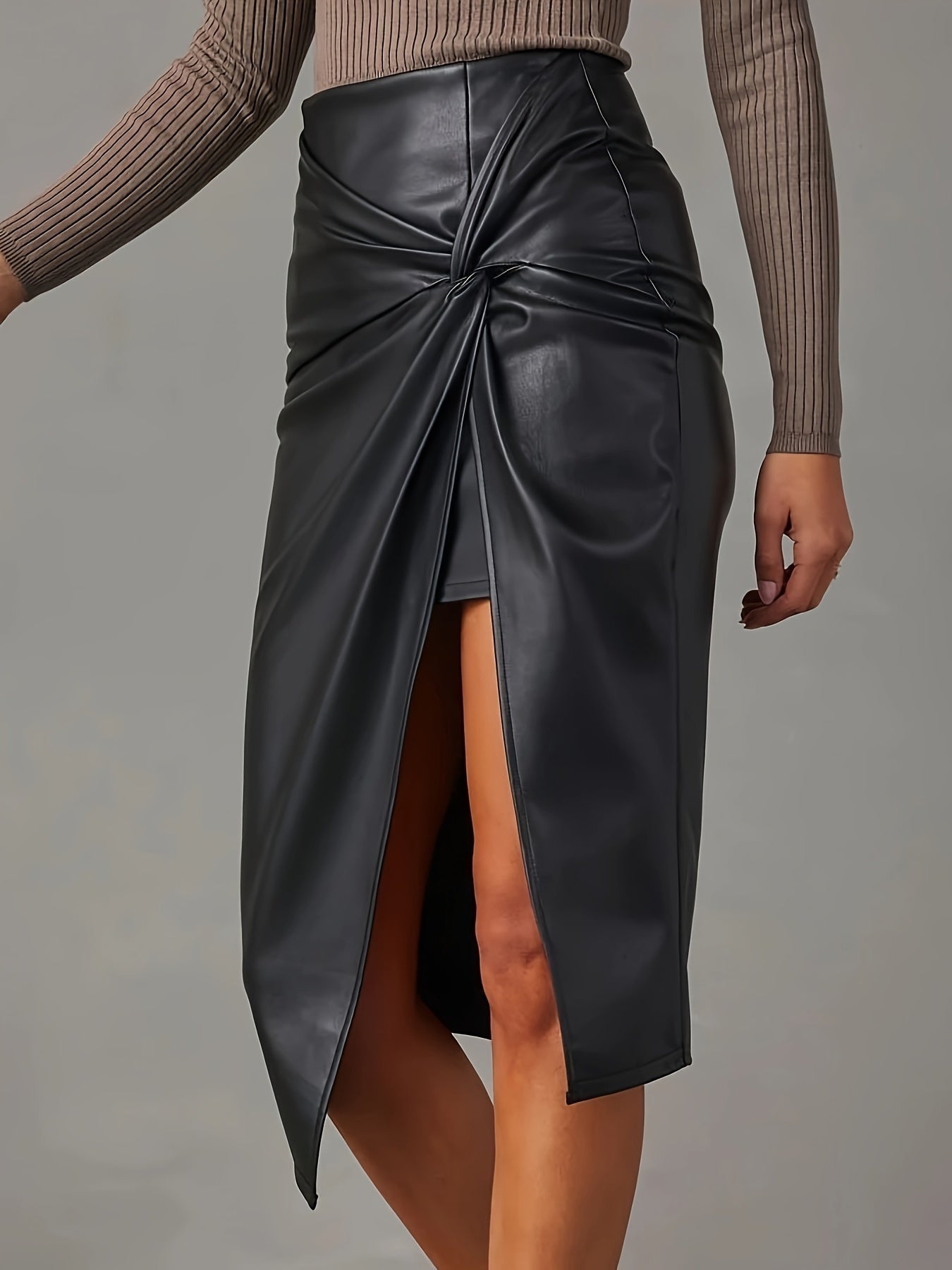 Chiara Jupe Midi Asymétrique Femme en Cuir Végan Taille Haute