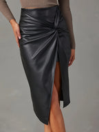 Chiara Women's Asymmetric Midi Skirt – High-Waisted Vegan Leather