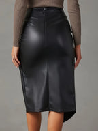 Chiara Women's Asymmetric Midi Skirt – High-Waisted Vegan Leather