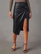 Chiara Women's Asymmetric Midi Skirt – High-Waisted Vegan Leather