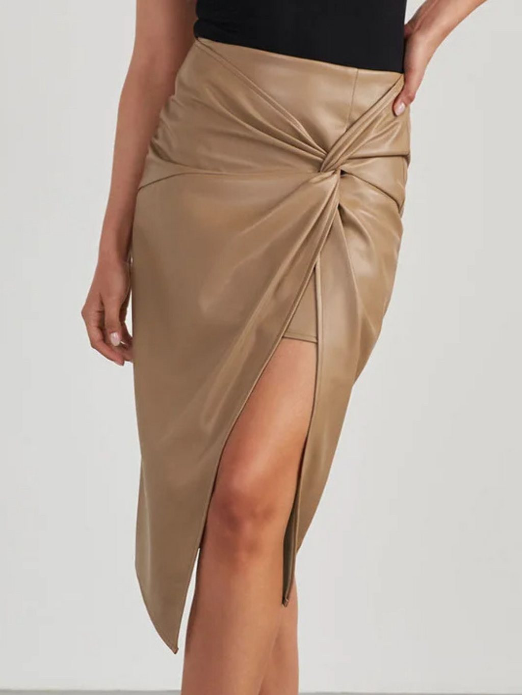 Chiara Women's Asymmetric Midi Skirt – High-Waisted Vegan Leather