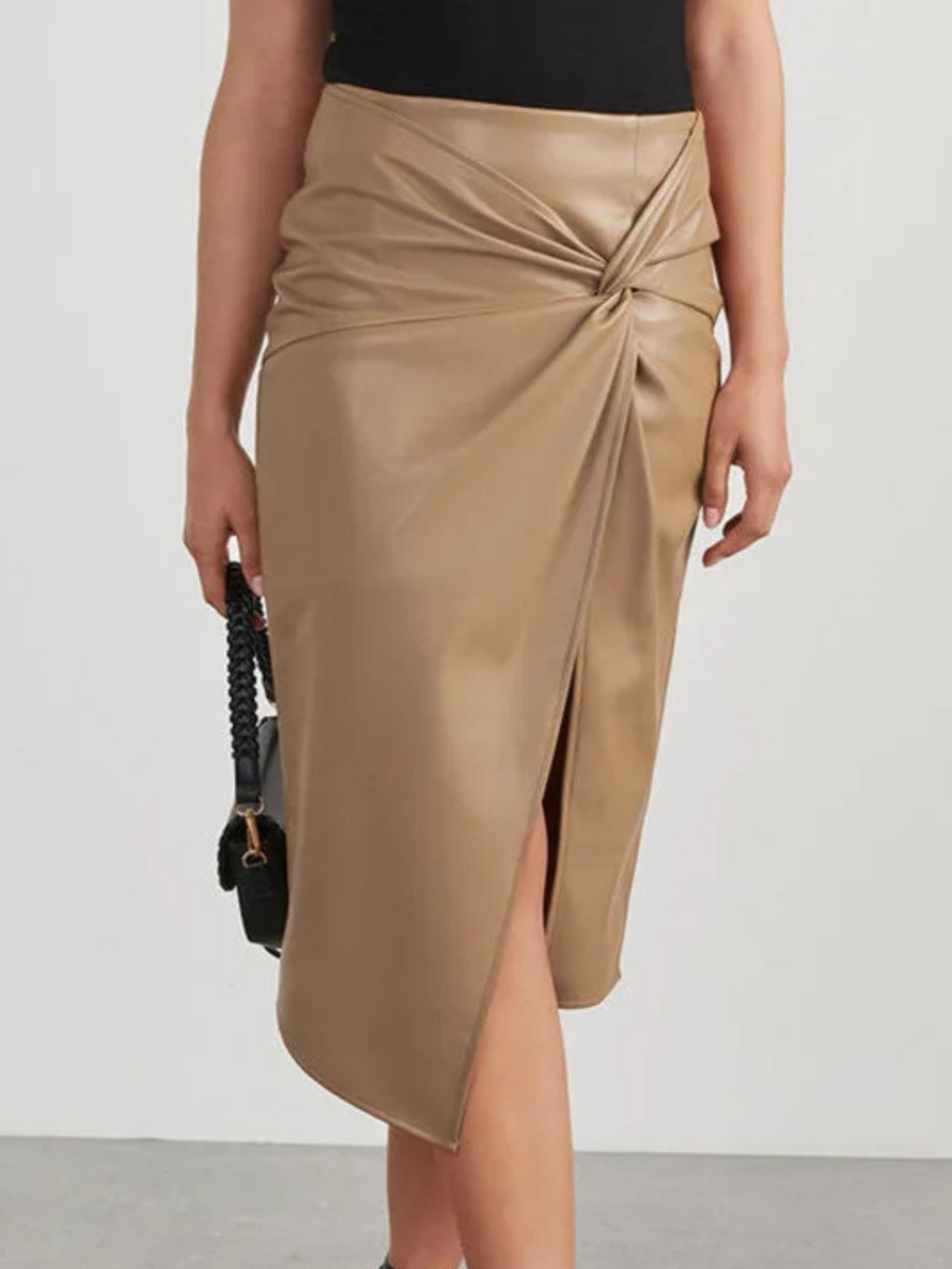 Chiara Women's Asymmetric Midi Skirt – High-Waisted Vegan Leather